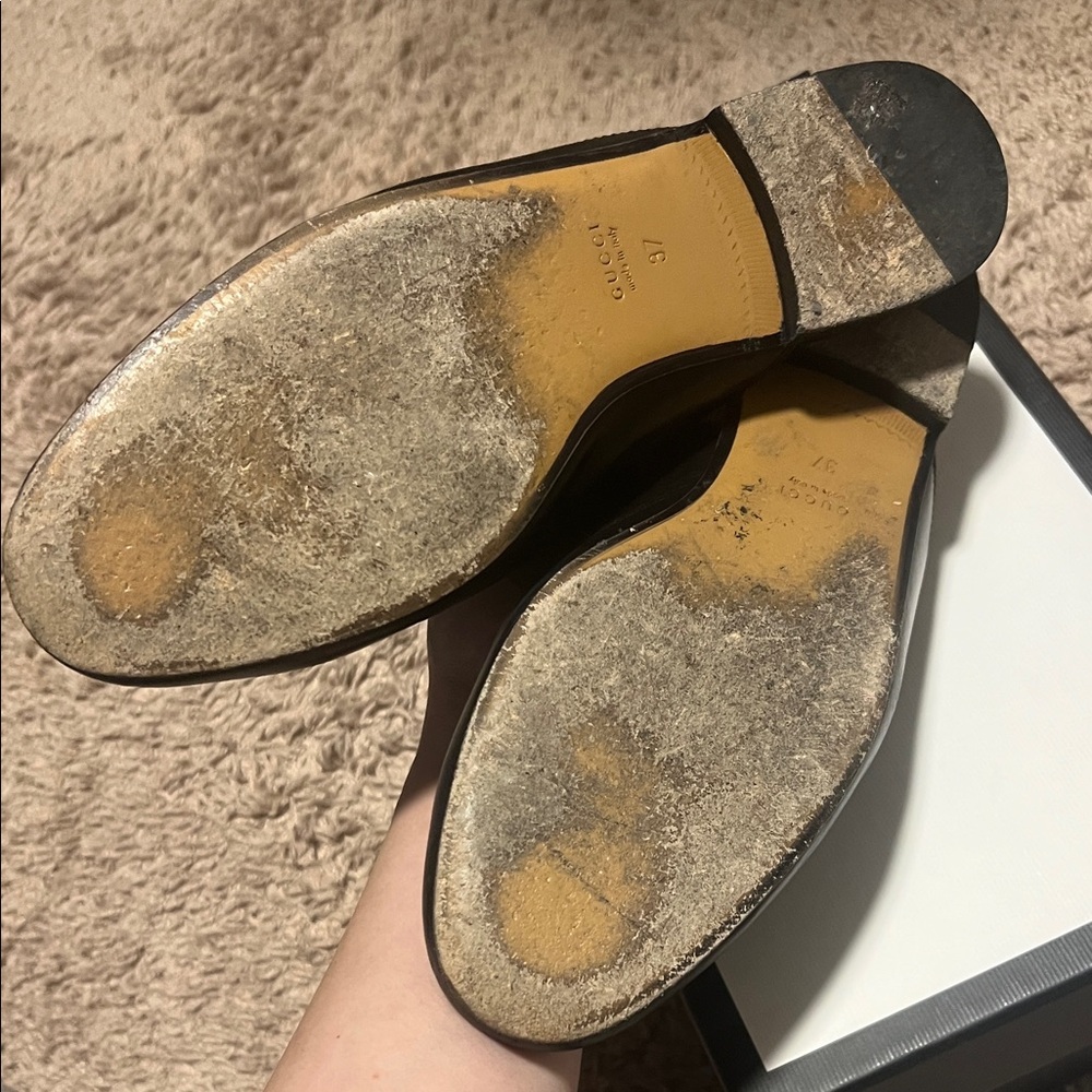 Gucci Black Leather Mules with Gold Accents - Picture 3 of 4